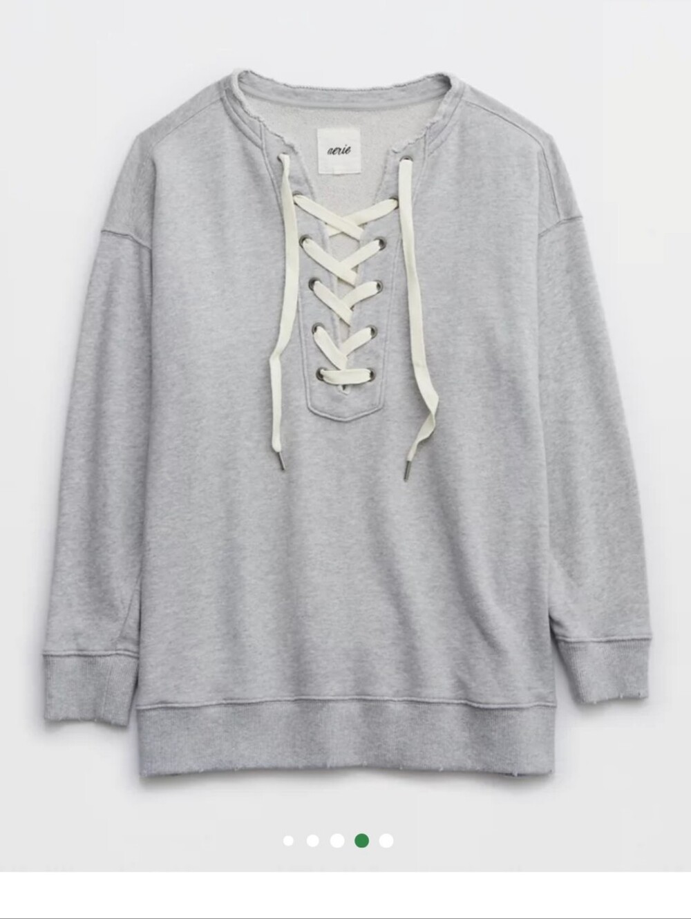 Aerie Med-Gray Lace-Up Pullover Sweatshirt Oversized Size Small